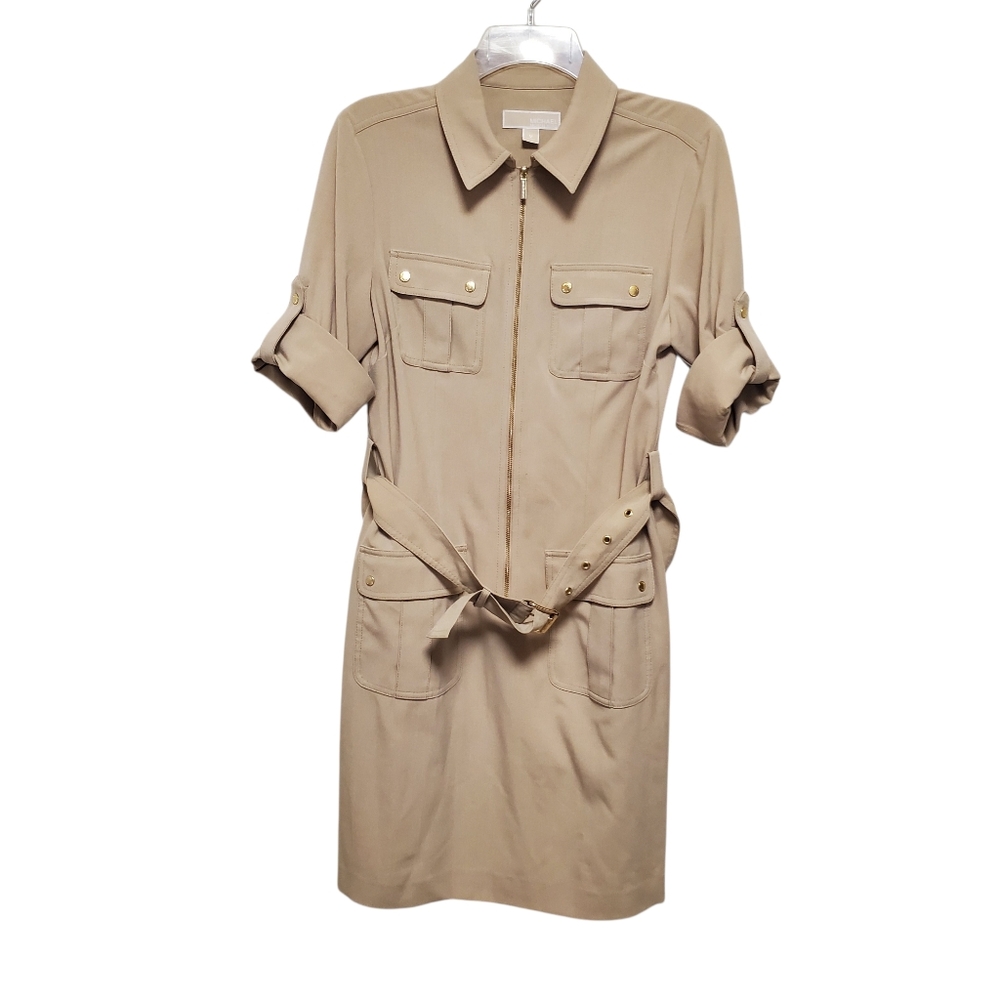 Michael Kors Trench Dress Safari Long Short Sleeve Pockets!